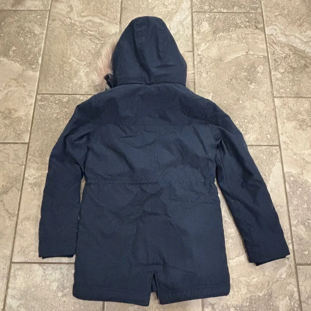 Abercrombie Kids‎ Girls Navy Blue Faux Fur Lined Parka Jacket Hooded 13/14